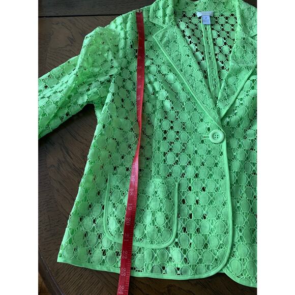 Chico's Jacket Lime Green Lace Cut Out Sheer Button Up 3/4 Sleeves Size 2 US 12 - Picture 12 of 15